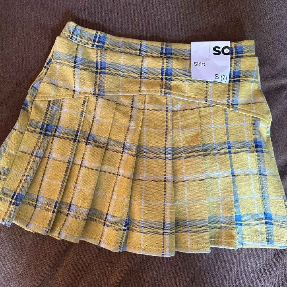 SO Pleated Yellow and Black Preppy Mini Skirt